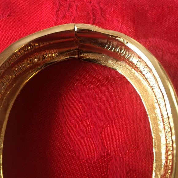 Gold Tone Clamper Bracelet Medium, Hinged, Wide, Runway, Vintage - Picture 7 of 9